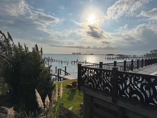 dock area with a water view