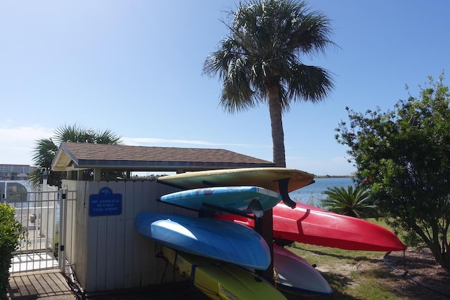 exterior space featuring a water view