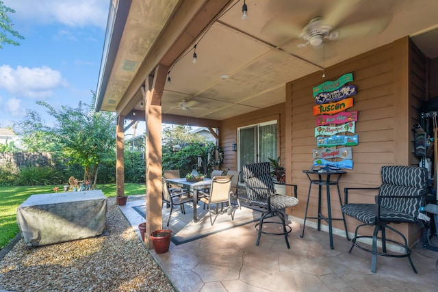 view of patio / terrace featuring ceiling fan and area for grilling