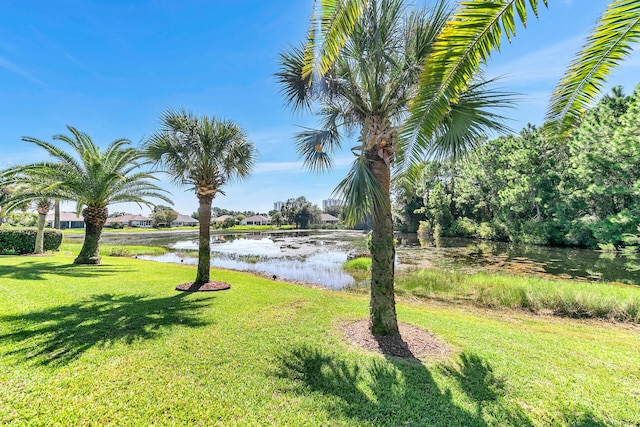 view of yard with a water view