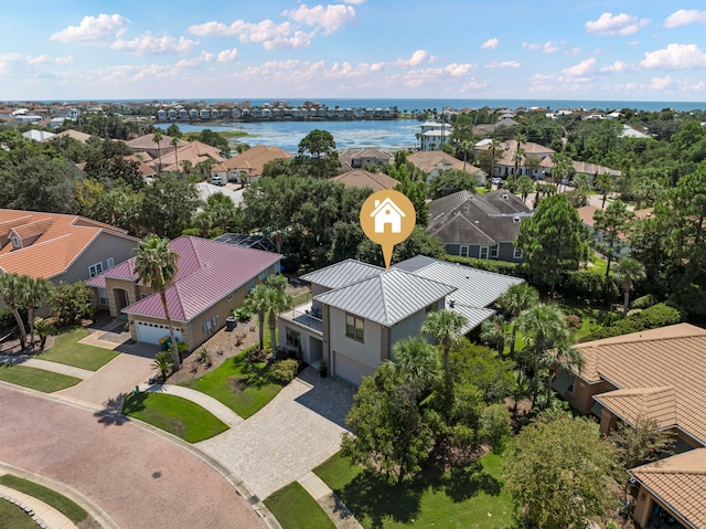 aerial view with a water view