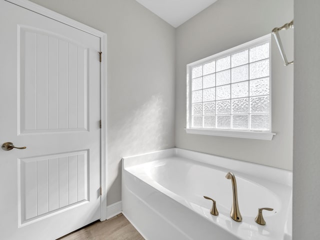 bathroom featuring hardwood / wood-style floors and a tub