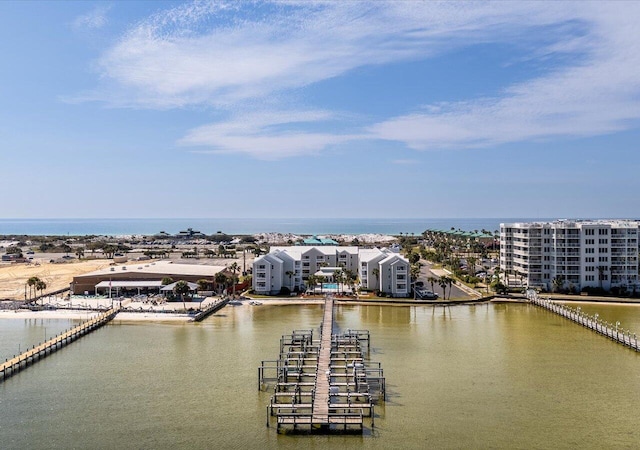 exterior space with a water view