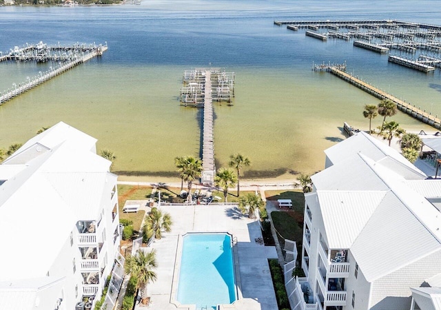 aerial view featuring a water view