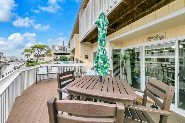 wooden deck with a water view