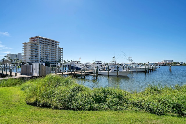 view of dock with a water view