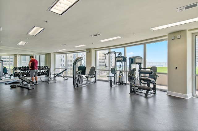 exercise room with expansive windows