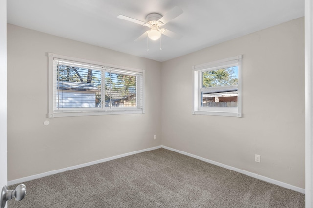 spare room with ceiling fan and carpet flooring