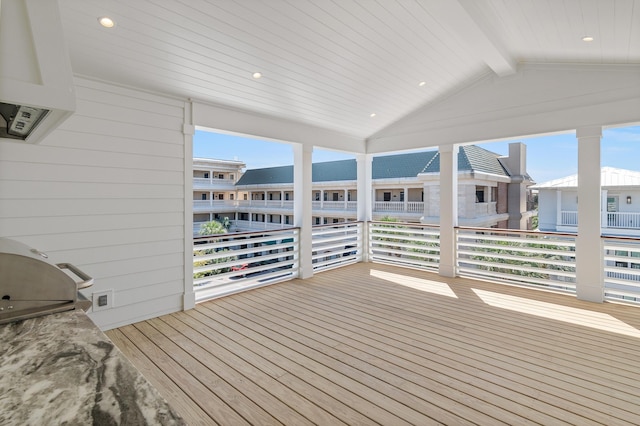 wooden terrace featuring grilling area