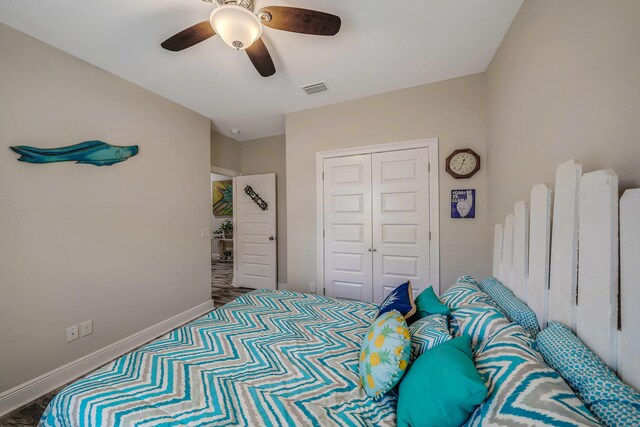 bedroom with a closet and ceiling fan