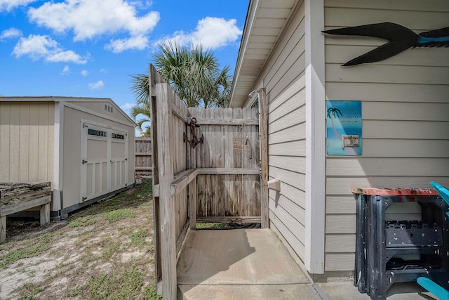 exterior space with a storage unit