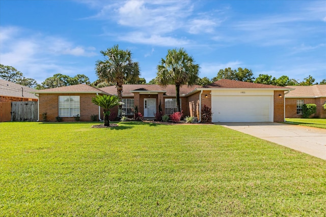 ranch-style house with a front lawn and a garage