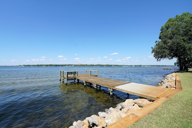 view of dock with a water view