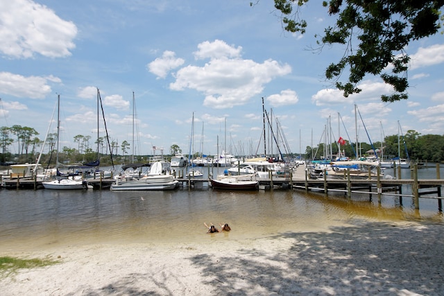 view of dock featuring a water view