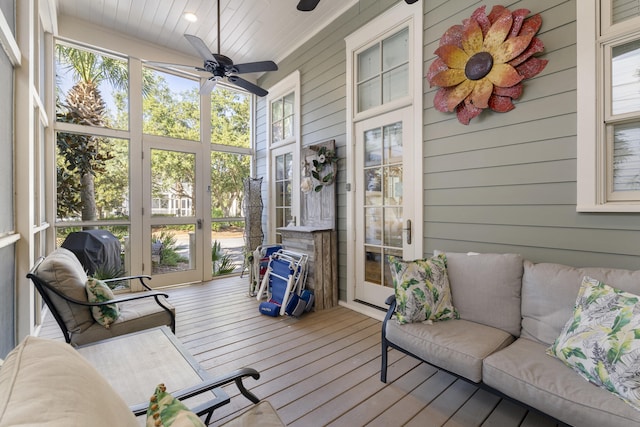 sunroom / solarium with ceiling fan and plenty of natural light