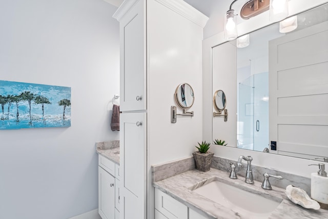 bathroom with vanity and walk in shower