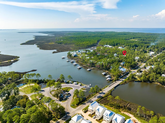 bird's eye view featuring a water view