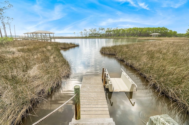 dock area featuring a water view