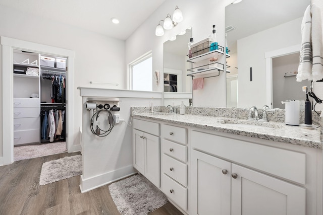 bathroom featuring vanity and hardwood / wood-style floors