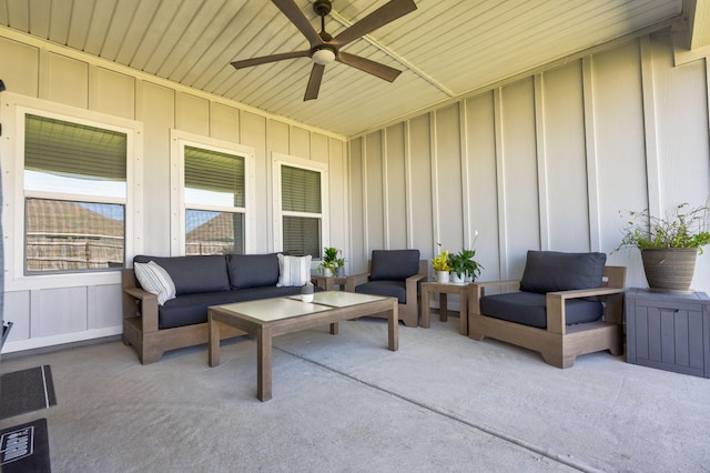 view of patio / terrace with an outdoor living space and ceiling fan