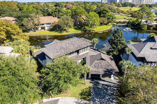 bird's eye view featuring a water view