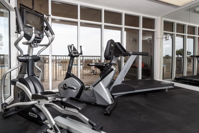 exercise room with expansive windows and a wealth of natural light