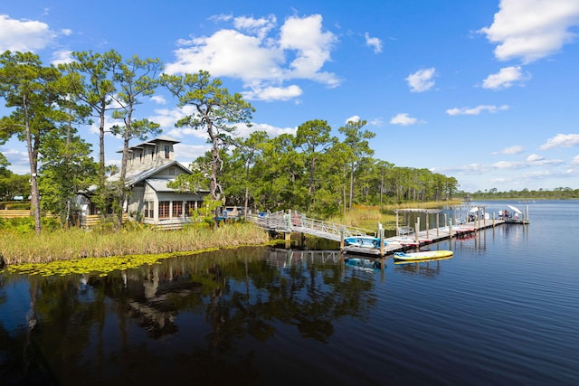 view of dock featuring a water view