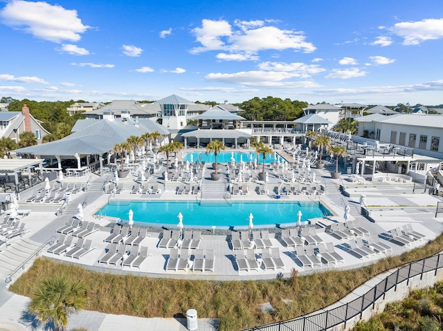 view of swimming pool featuring a patio area