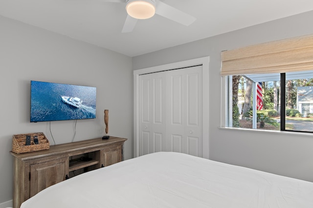 bedroom with a closet and ceiling fan