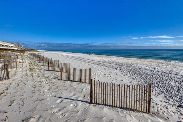 property view of water with a beach view