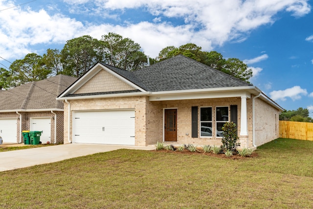 view of front of house with a garage and a front yard