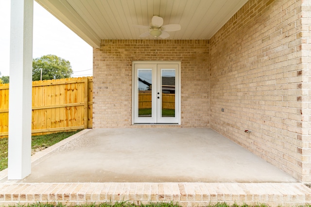 view of patio / terrace with ceiling fan and french doors