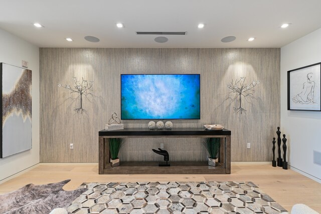 home office featuring light hardwood / wood-style floors