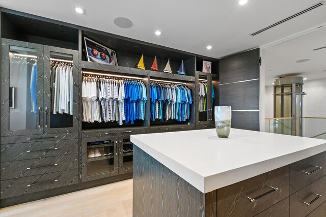 spacious closet featuring light hardwood / wood-style floors