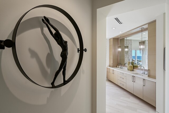 bathroom featuring hardwood / wood-style flooring and vanity