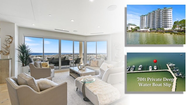 662 Harbor Blvd Unit 1020, Destin, FL 32541 - living area featuring recessed lighting, a water view, and plenty of natural light
