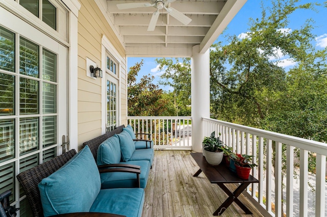 balcony with ceiling fan