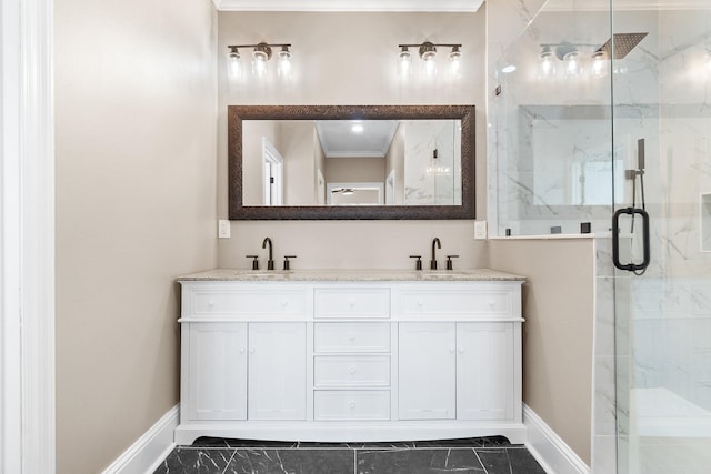 bathroom with vanity and an enclosed shower