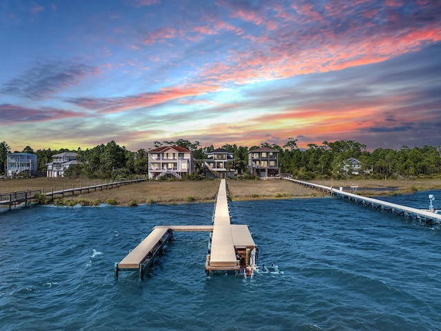 view of dock with a water view