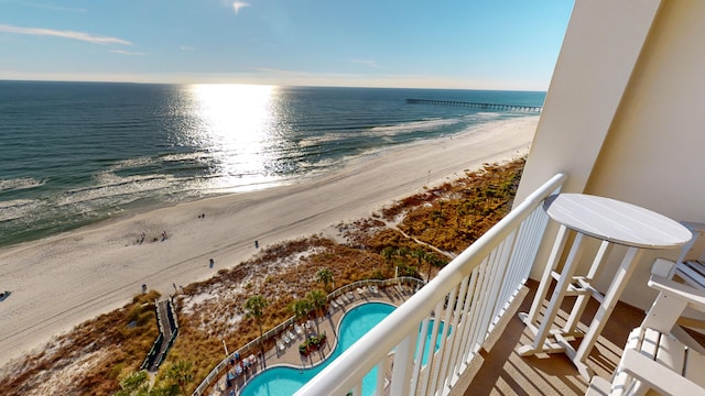 exterior space featuring a beach view