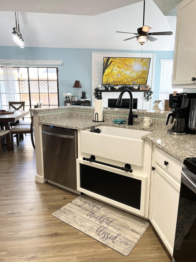 kitchen with ceiling fan, appliances with stainless steel finishes, plenty of natural light, and sink