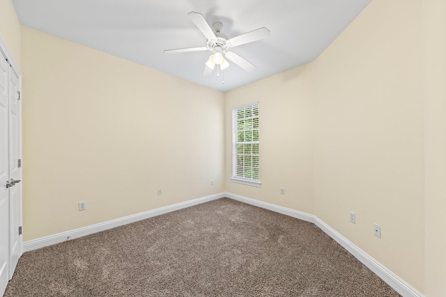 unfurnished bedroom featuring carpet floors and ceiling fan