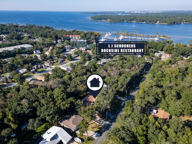 aerial view featuring a water view