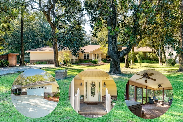 view of front of home featuring a garage and a front lawn