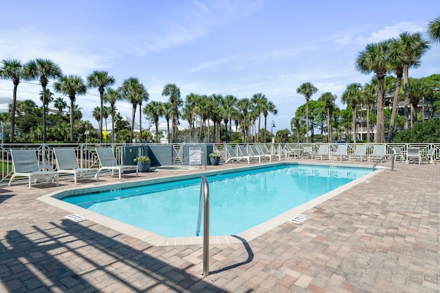 view of swimming pool featuring a patio