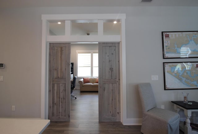 interior space with dark wood-type flooring