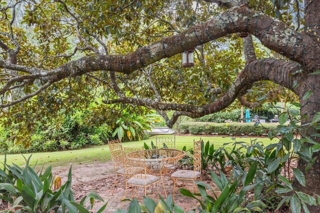 view of yard with a fire pit