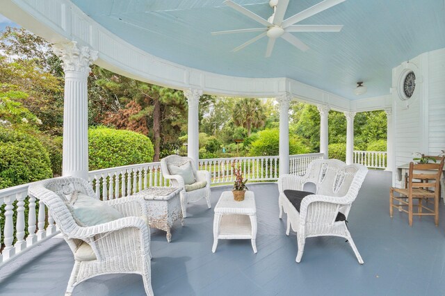 view of patio with ceiling fan