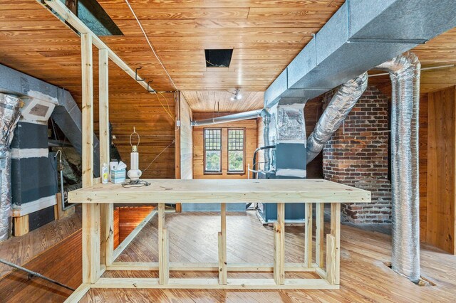 kitchen with hardwood / wood-style flooring and wood ceiling