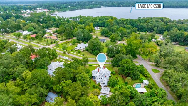 aerial view featuring a water view